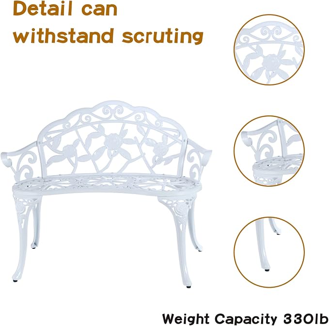 JARDIN DE CENTENNIAL Patio Garden Bench Metal Park Bench Cast Aluminum Outdoor - Image 4