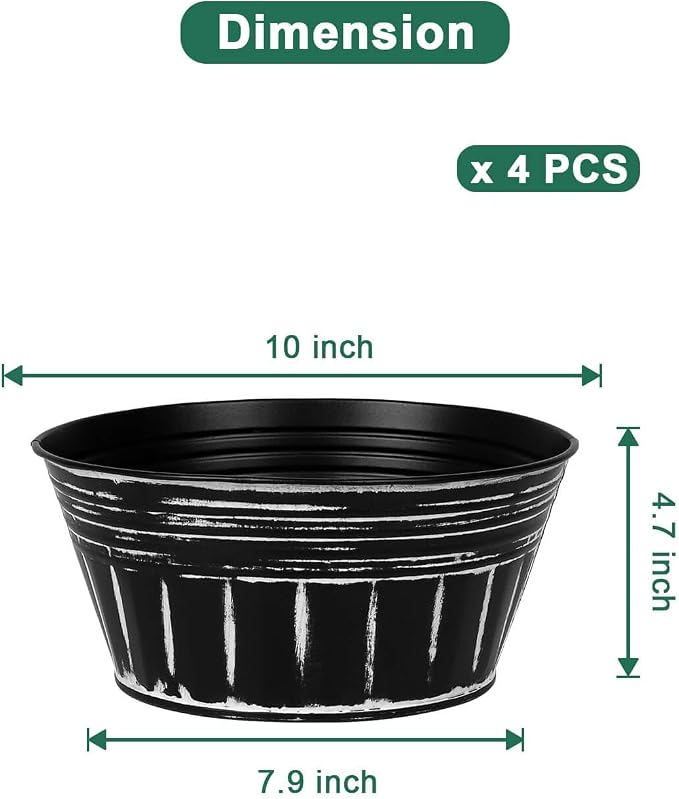 vensovo 10 Inches Black Metal Rustic Plant Pots - Image 2