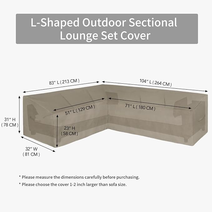 Easy-Going Patio L-Shaped Sectional Sofa Cover, 83“X104 Waterproof Outdoor - Image 6