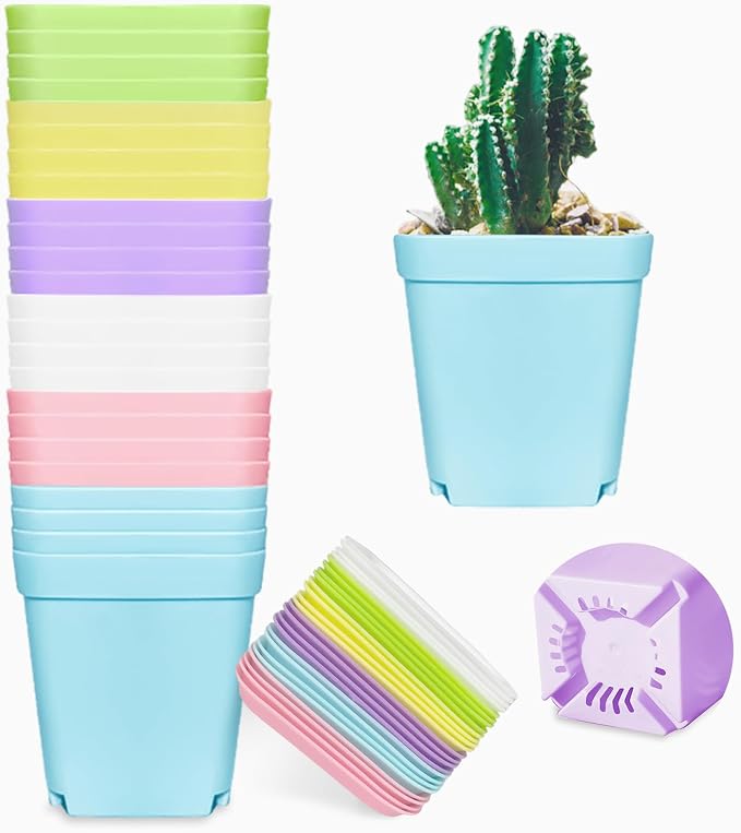 24 Pack 3inch Multi Color Square Plastic Plant Pots, Seedling Nursery by Anyumocz
