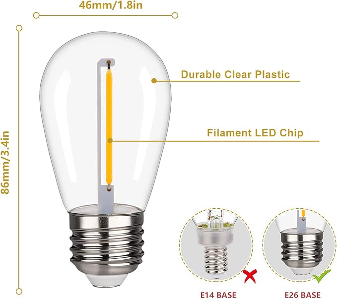 Shatterproof LED String Lights, Waterproof, Warm White 2200K, E26 Base - Image 2