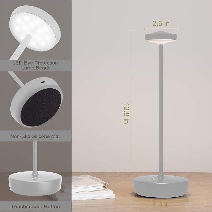 LED Cordless Table Lamp, Rechargeable Battery Operated 3 Levels Brightness - Image 3