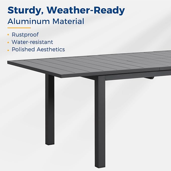 Wisteria Lane Aluminum Outdoor Dining Table, All-Weather Extendable Patio - Image 5