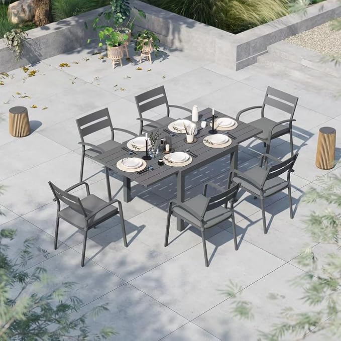Soleil Jardin 7-Piece Outdoor Patio Dining Set, 6 Stackable Chairs by SoleilJardin