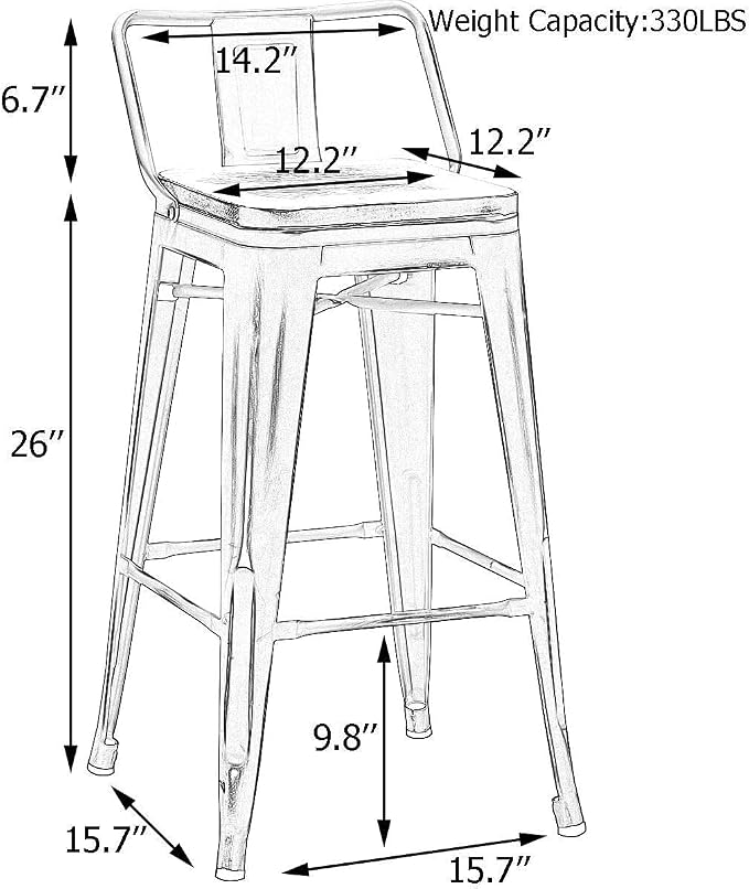 Andeworld Bar Stools Set of 4 Counter Height Stools Industrial Metal Barstools - Image 6