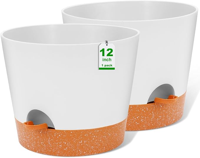 GARDIFE 12 inch Plant Pots, Self Watering Pots, 2 Pack Large Plastic Flower pots by GARDIFE