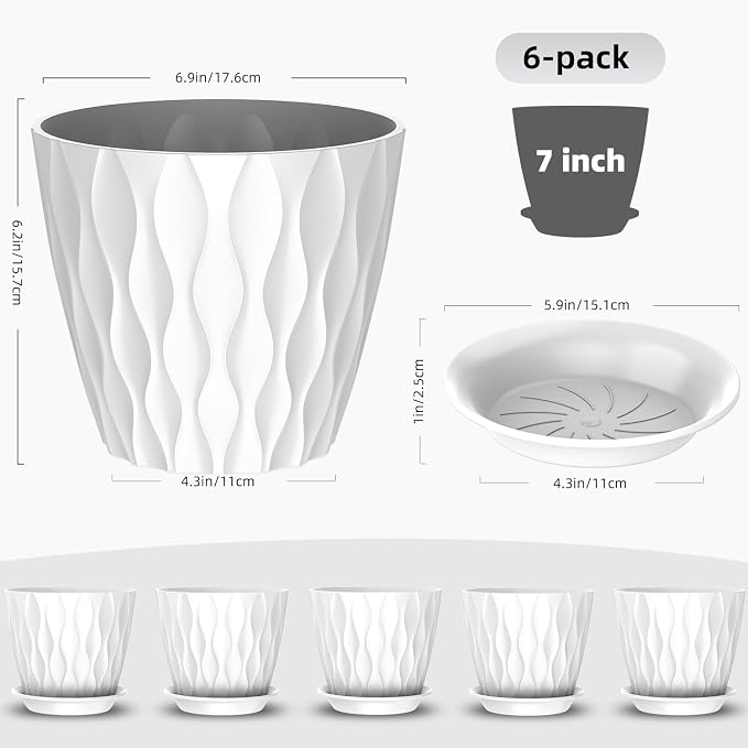 6 Pack 7 Inch Indoor Plant Pots - Image 2