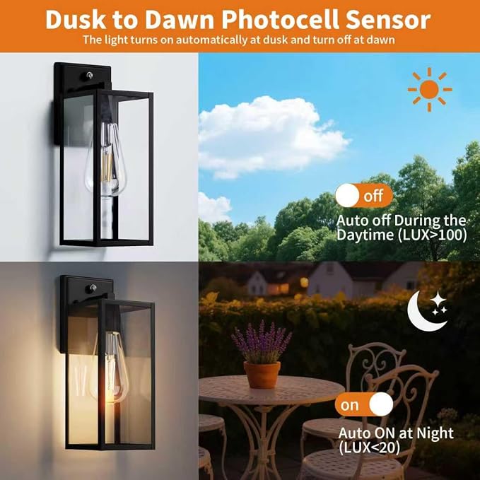 15'' Black Dusk to Dawn Outdoor Front Porch Lights - Image 2