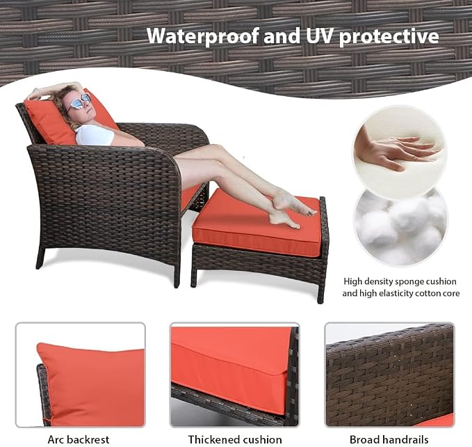 LEVELEVE Balcony Furniture 5 Piece Patio Conversation Set, PE Wicker Rattan - Image 4