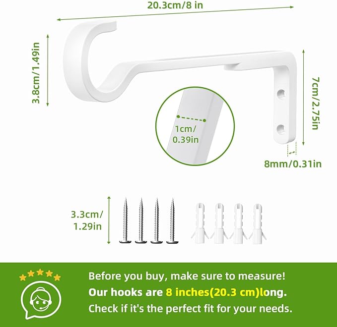 8 Inch 2 Pack White Heavy Duty Outdoor Plant Hangers, Iron Hanging Plant - Image 4
