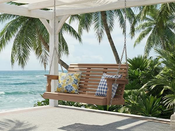 Psilvam Porch Swing, 2-Person Poly Lumber Outdoor Porch Swing, All-Weather - Image 2