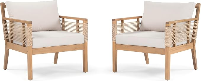 Acacia Wood Club Chairs Set of 2, Outdoor Patio Club Chairs - Image 2