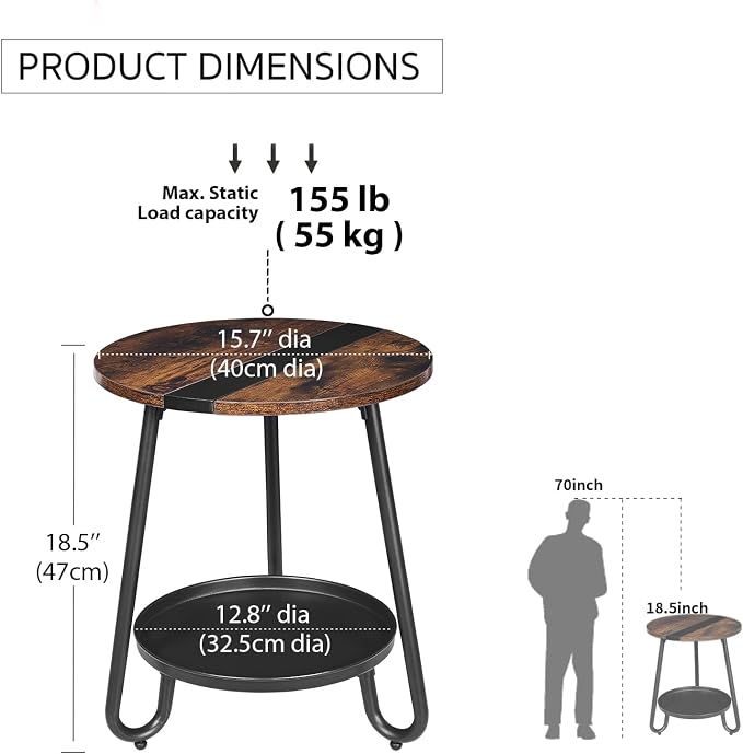 2 Tier Coffee Table in Living Room, Industrial Style Round Coffee Table - Image 3