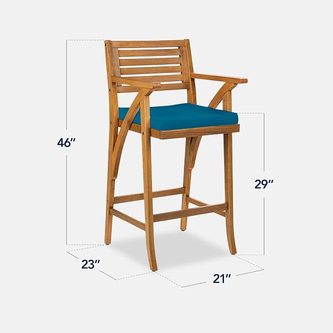 Best Choice Products Set of 2 Outdoor Acacia Wood Bar Stools Bar Chairs - Image 3