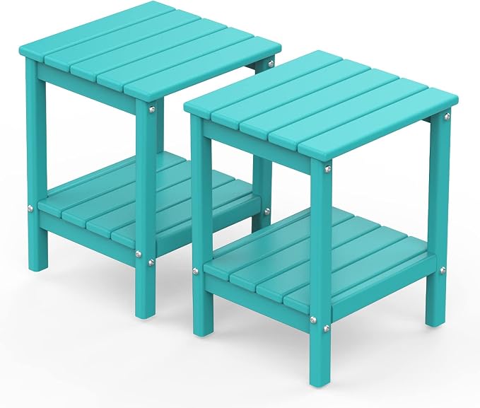 GREENVINES Adirondack-Outdoor-Side-Table | Set of 2 | 14 x 13 Inches | HDPE by GreenVines