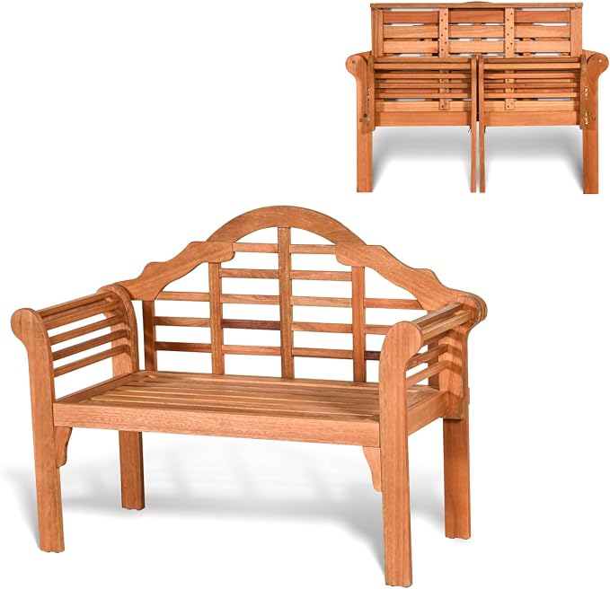 COSTWAY Folding Wooden Bench Outdoor, Crown-Like High Backrest, Patio by COSTWAY