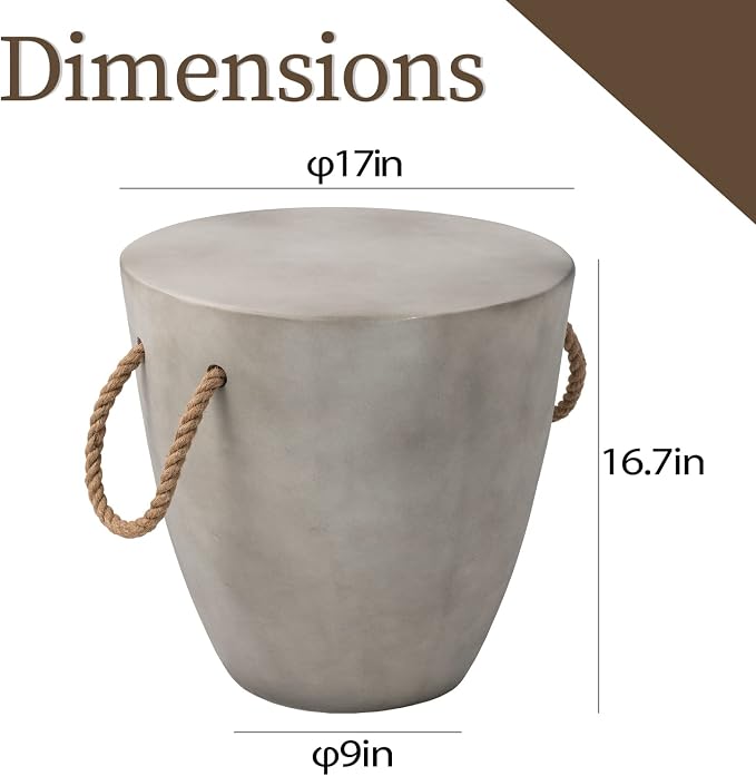 COSIEST Set of 2 Outdoor Cup Shaped Side Table, Concrete Side Table w Hemp Rope - Image 3