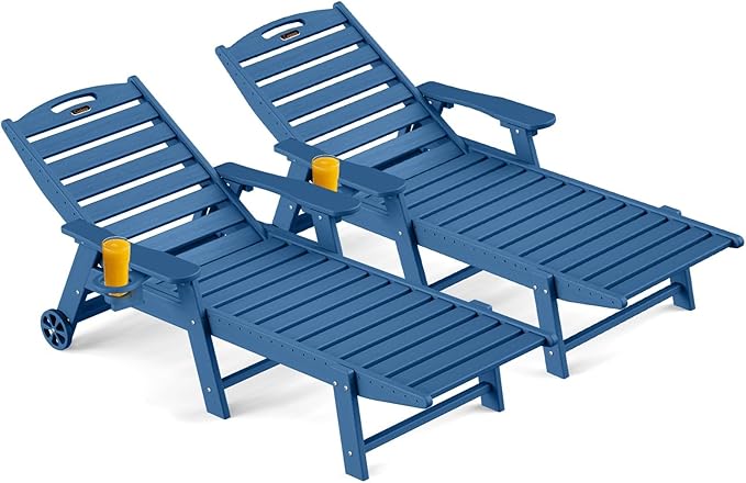 Outdoor Chaise Lounge Chair Set of 2, Patio Lounge Chairs by CIOKEA