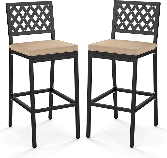 COSTWAY Outdoor Bar Chairs Set of 2, Armless Heavy-Duty Metal Frame Counter by COSTWAY