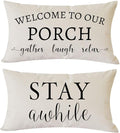 PANDICORN Welcome to Our Porch Stay Awhile Farmhouse Throw Pillow Covers 12x20 by PANDICORN