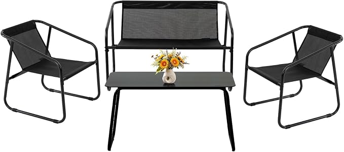 DUMOS 4 Piece Patio Furniture Set，Outdoor Patio Furniture Conversation Set by DumosLifestyle