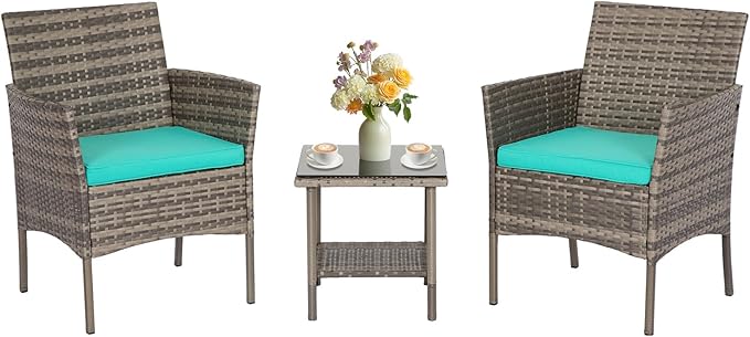 FDW 3 Piece Outdoor Furniture Set Patio Gray Wicker Chairs Furniture Bistro by FDW