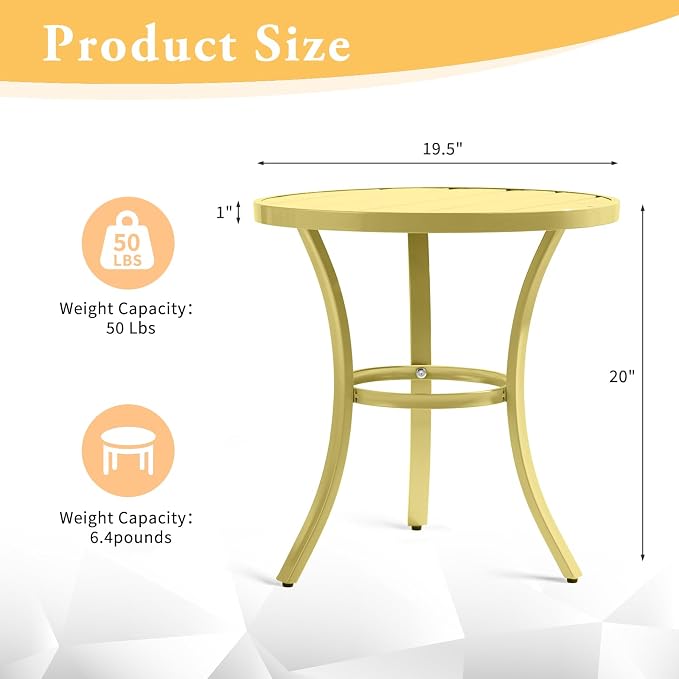 VINGLI Outdoor Side Table, Small Metal Patio End Table, Outdoor Round Table - Image 3
