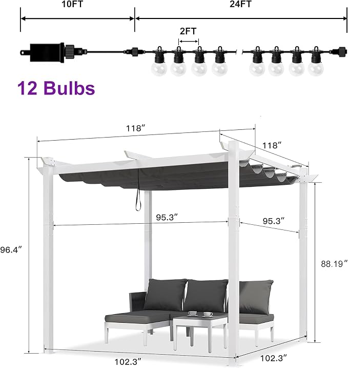 PURPLE LEAF 10' x 13' Outdoor Retractable Pergola - Image 8