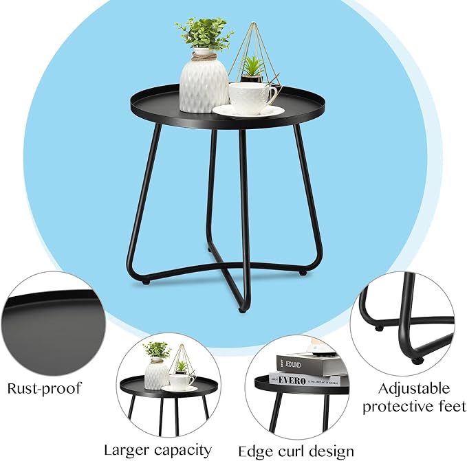 danpinera Outdoor Side Tables, Weather Resistant Steel Patio Side Table - Image 5