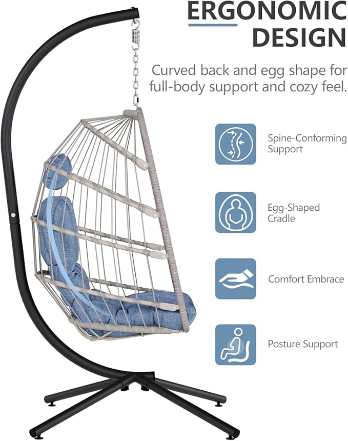 SWITTE Egg Chair Outdoor with Stand, Indoor Wicker Hanging Egg Swing Chair with - Image 4