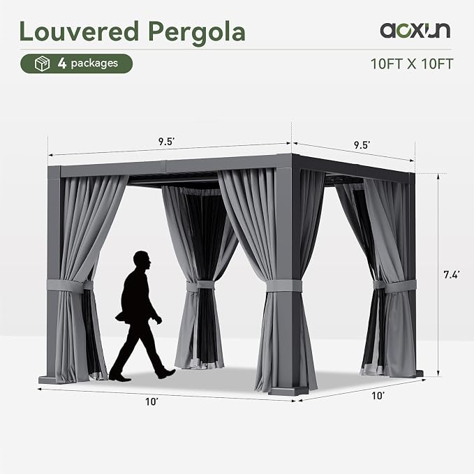 Aoxun Louvered Pergola 10' x 10' Outdoor Aluminum Pergola - Image 8