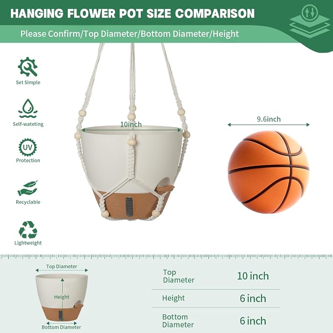 Self-Watering Hanging Planters for Indoor Plants Set 2-Piece Includes Plant - Image 2