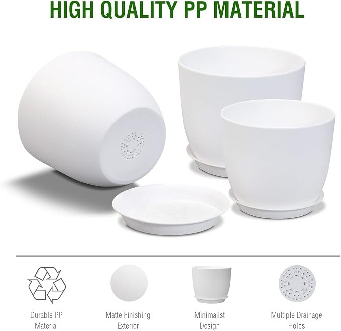 10/9/8 inch Medium Flower Pots, 3 Pack Modern Decorative Plastic Planters - Image 4