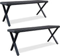 Outdoor Rattan Backless Bench Set of 2, Weatherproof Patio Bench by Unknown
