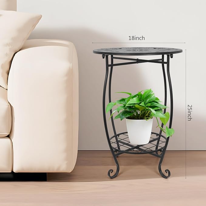 Metal Side table, 18inch Round Side End Table, Outdoor Side Table Patio Bistro - Image 2