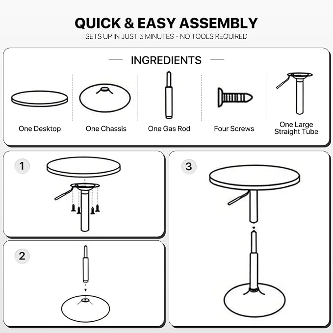 MoNiBloom Bistro Pub Table Round Bar 27.5"- 36" Height-Adjustable Cocktail Table - Image 8