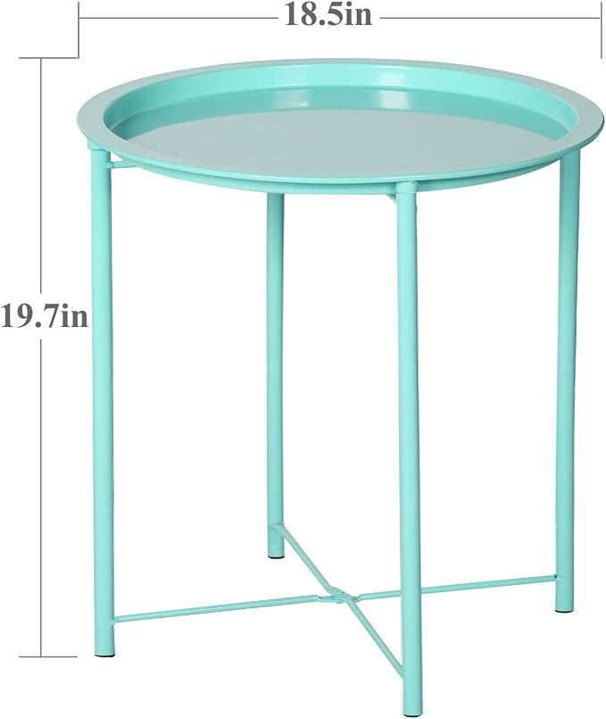 VECELO Side/End Table, Folding Round Metal Anti-Rust and Waterproof Outdoor or - Image 3