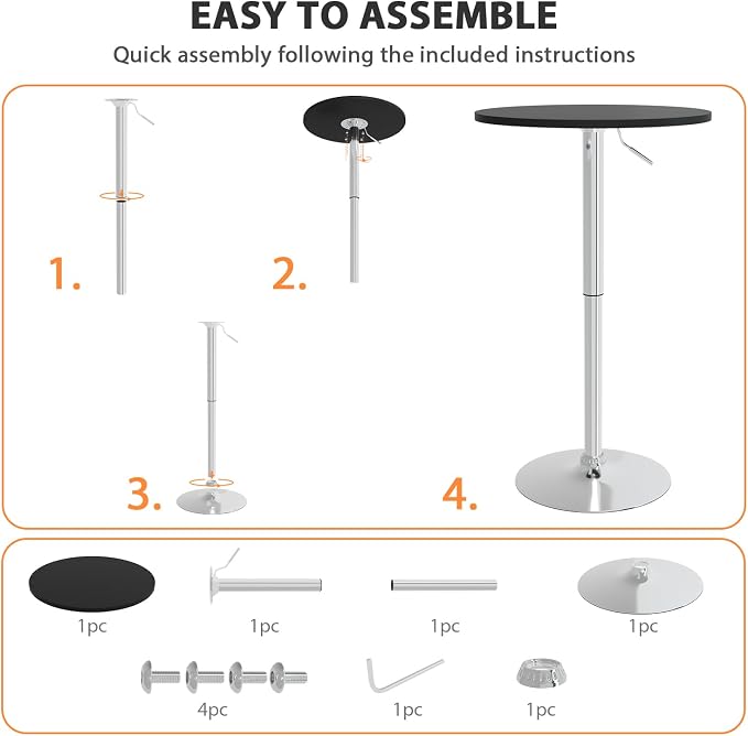Adjustable Bar Table Cocktail Table Pub Drink Table, Hydraulic Small Round - Image 7