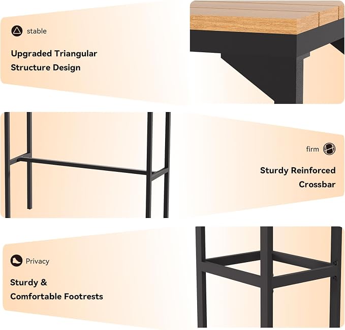 AECOJOY 3-Piece Outdoor Bar Set, Patio Bar Height Table and Chairs Set 47" - Image 5