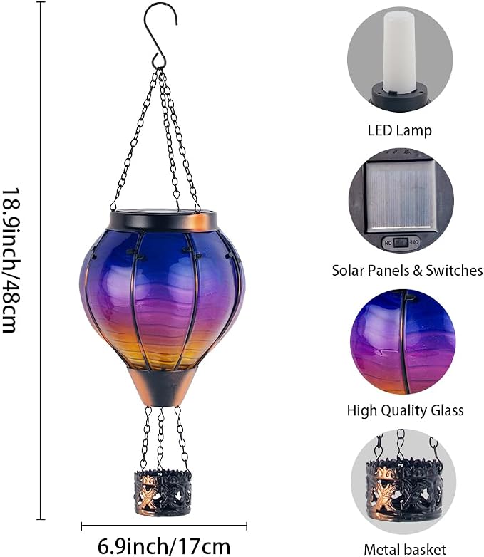 Starsoul Glass Solar Hot Air Balloon Flickering Flame Hanging Garden Light - Image 5