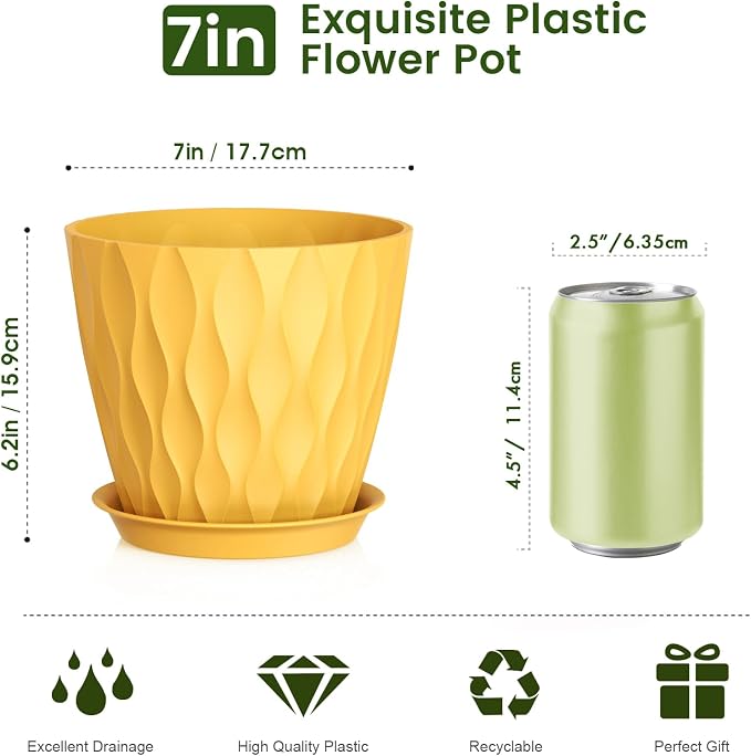 7 inch Plant Pots for Indoor Outdoor Plants, 5 Pack Thick Nursery Pots - Image 2