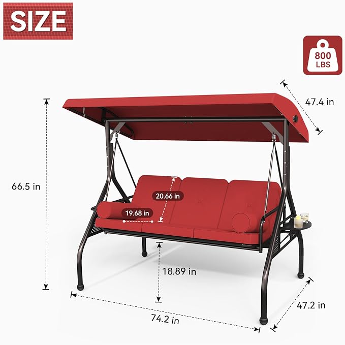 Oakcloud 3-Seat Outdoor Porch Swing, Large Converting Swing Chair - Image 5