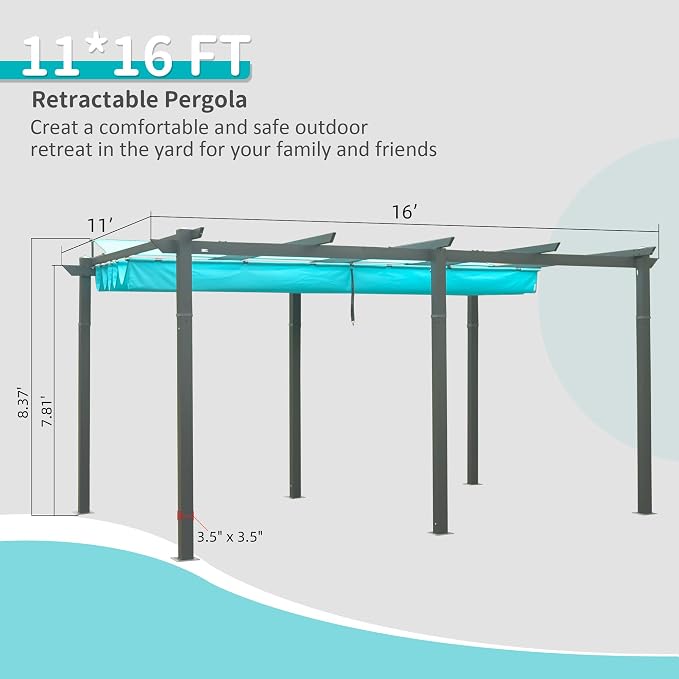 Domi Outdoor Living 11’ X 16’ Outdoor Retractable Pergola - Image 7