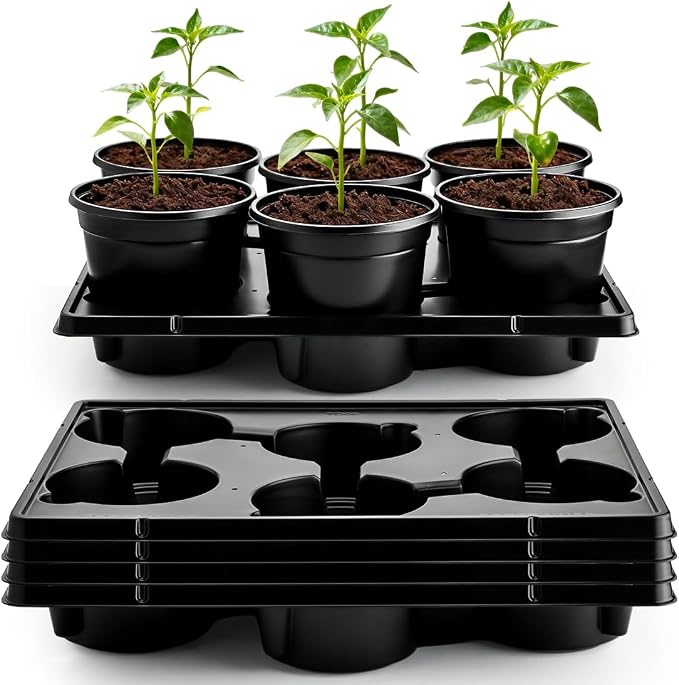 6 Inch Plastic Plant Pots 30 Pack and 6 Cell Nursery Pots Trays 5 Pack by RooTrimmer