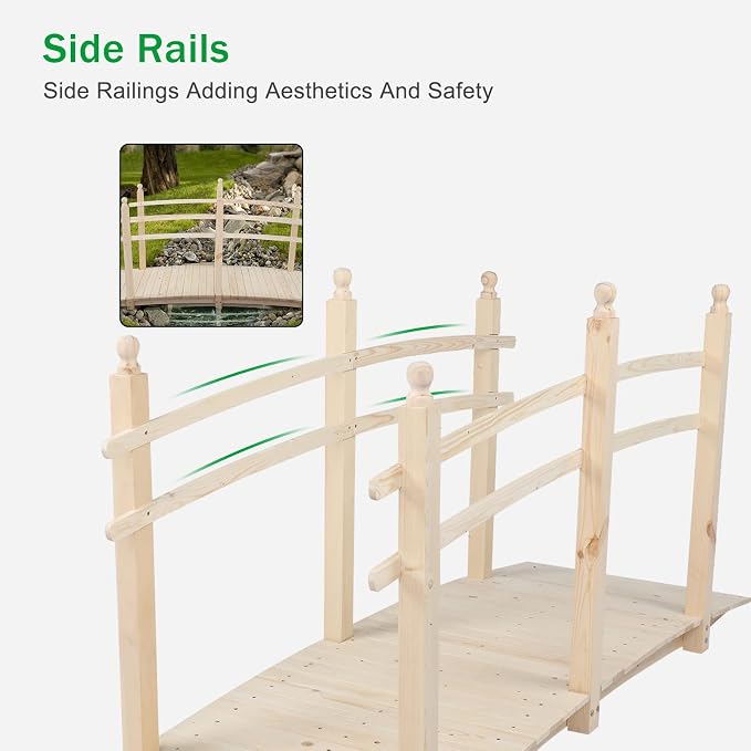 VINGLI 7.5 ft Garden Bridge, Arch Walkway Wooden Bridge - Image 5