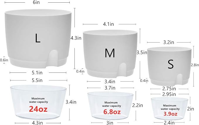 Self Watering Pots for Indoor Plants, 5 Pack 6/4.1/3.2 Inch Flower Pot Modern - Image 6