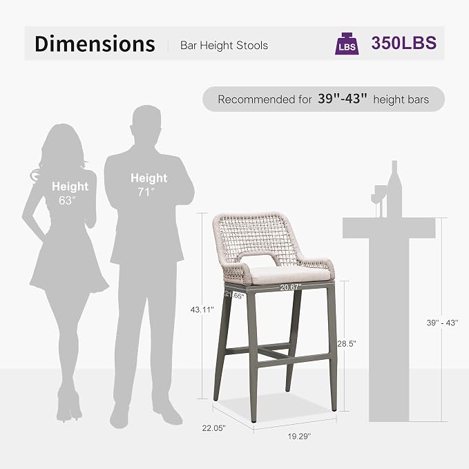 PURPLE LEAF Bar Stool 1 Piece Bar Height Metal Chair - Image 3