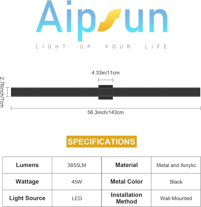 Aipsun 2 Packs Outdoor Wall Sconce, 3000K 4000K 6000K, 56.3in Modern Black - Image 7
