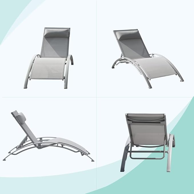 Domi Pool Lounge Chairs Set of 2, Adjustable Aluminum Outdoor Chaise Lounge - Image 8