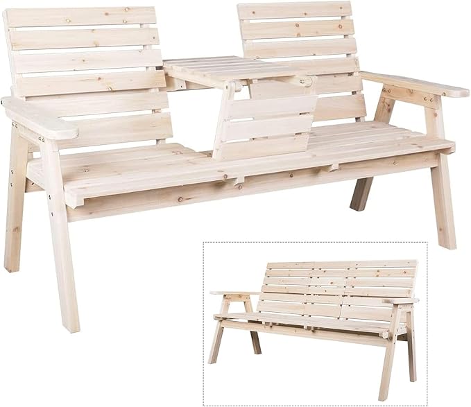 FORTUNO Cedar/Fir Log Wood Patio Garden Bench - Image 3